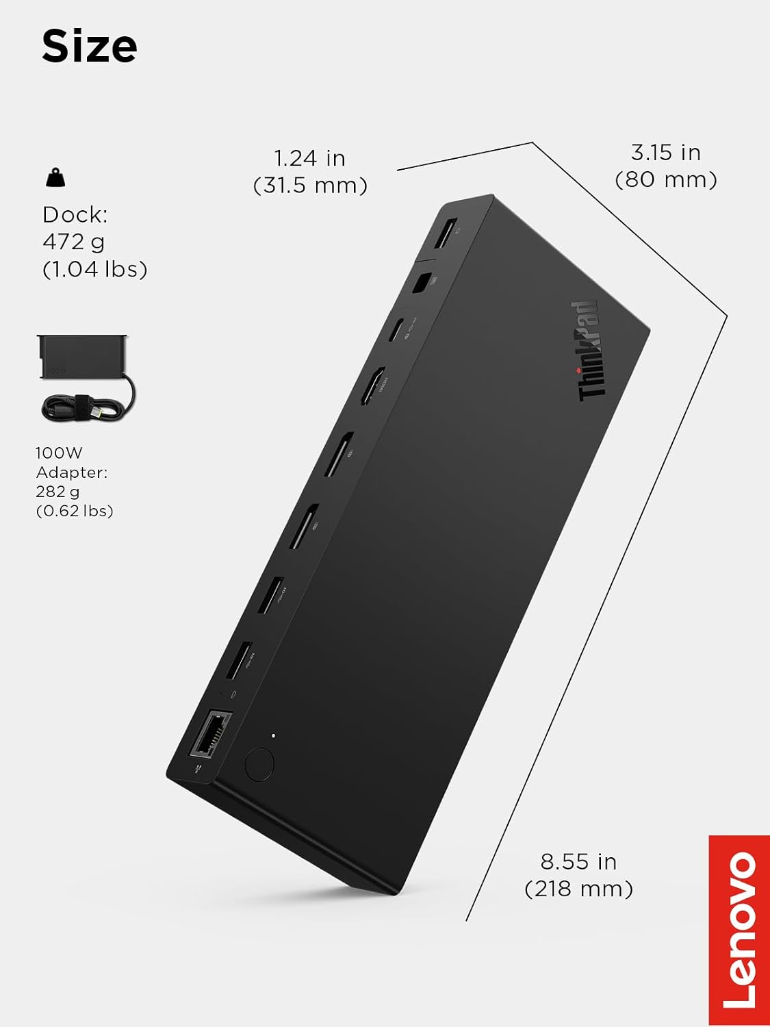 Lenovo ThinkPad USB4 Dock 5000, 40Gbps Bandwidth, Universal Compatibility, 65W Charging, Multiple Display Support, Black