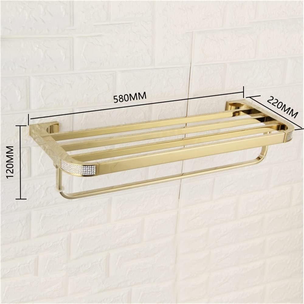 Crystal Gold Chrome Bathroom Hardware, Towel Holder, Double Layer Rail Rack Bar Toilet Bath Shelf Kitchen Accessories Bathroom (Color : Gold)