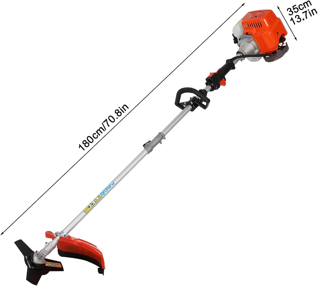 52cc 2 Stroke Gas Weed Wacker, 5 in 1 Tool Multifunctional Lawn Mower, Gas Powered Brush Cutter, Cordless Hedge Trimmer, Lightweight Handheld Chainsaw Hedge Pruner for Home Yard Lawn Care (Orange)