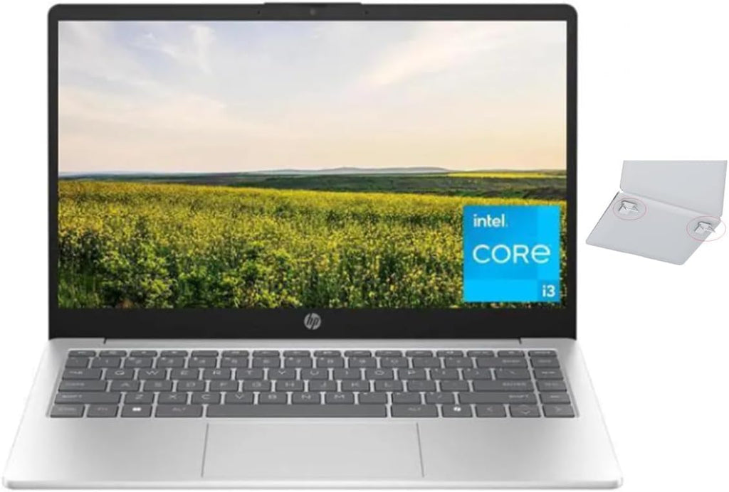 HP 14 inch Laptop HD Display| Intel Core i3-N305 Processor| Intel UHD Graphics| Webcam|Copilot|Silver| 8GB RAM | 256GB SSD | Windows 11 S | Bundle with Laptop Stand