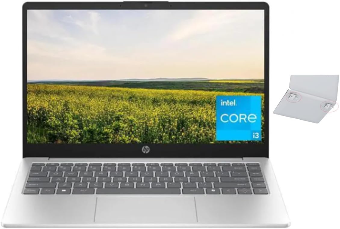 HP 14 inch Laptop HD Display| Intel Core i3-N305 Processor| Intel UHD Graphics| Webcam|Copilot|Silver| 8GB RAM | 256GB SSD | Windows 11 S | Bundle with Laptop Stand