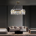 Diammble Oval LED Gold Silver Crystal Hanging Lamps Lustre Chandelier Lighting Suspension Luminaire Lampen for Foyer,Dining Light Fixtures
