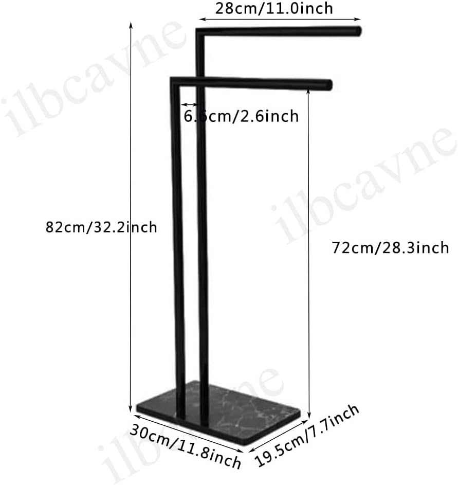 Freestanding Towel Holder with Double Bars for Bathroom Black Towel Rail Stand and Clothes Drying Rack