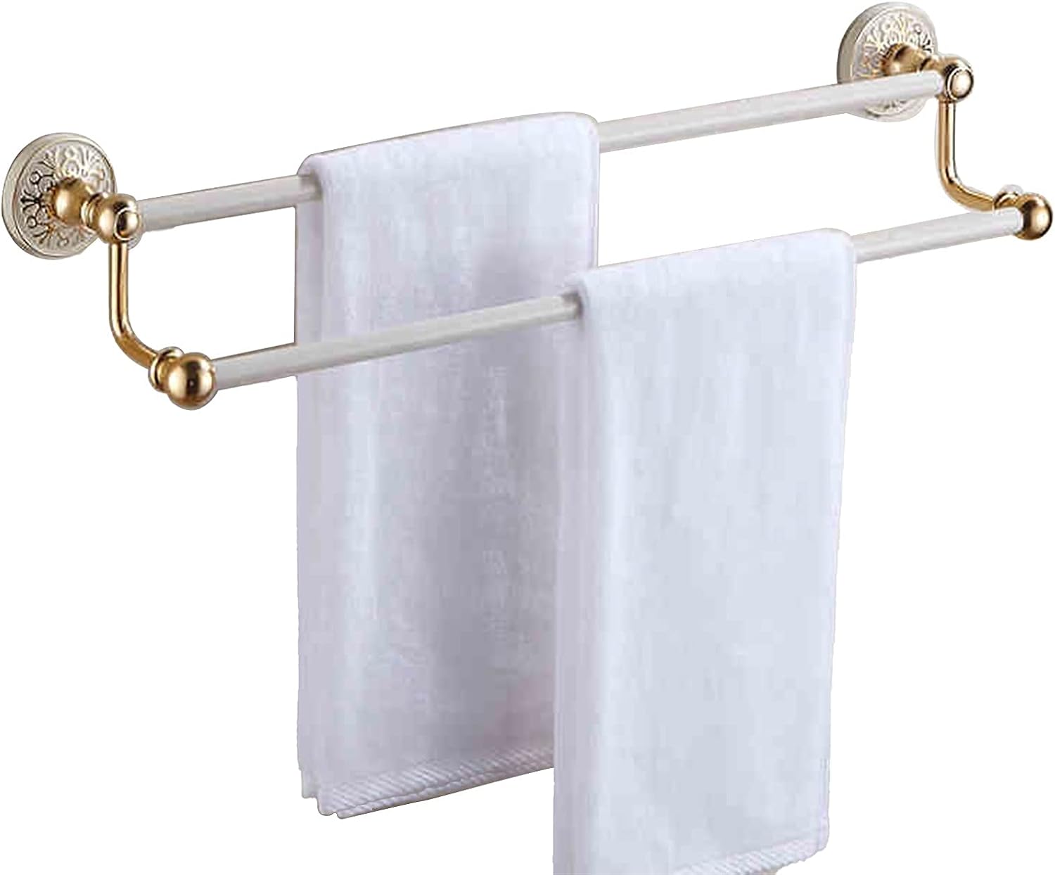 European Style Double Tower Hanger, Quality Space Aluminum Towel Rod for Bathroom Hardware and Kitchen, Wall Mounted Towel Bar Rail, Gold+White, 40cm-100cm (Size : 100cm)
