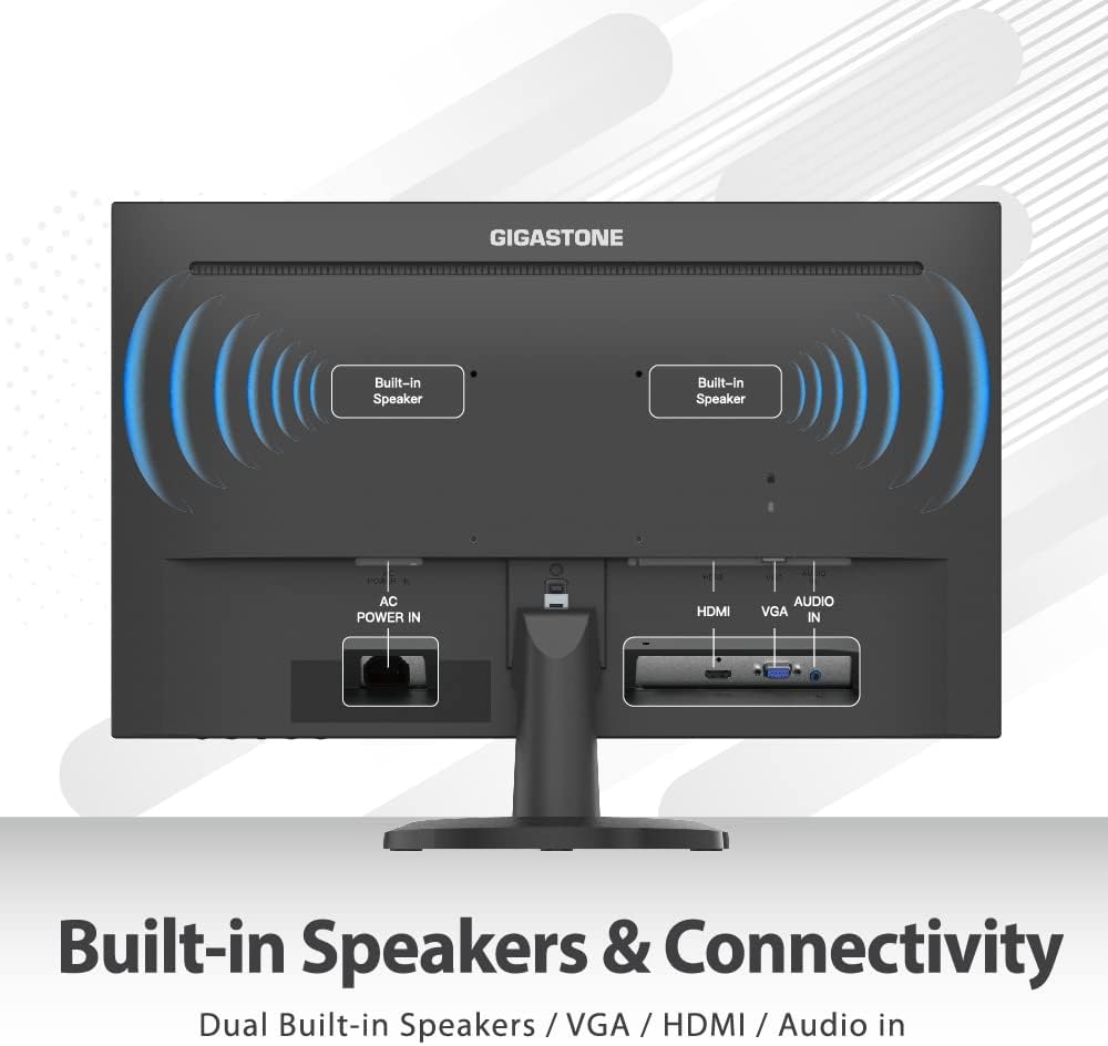 Gigastone 27 inch IPS LED Back Light Monitor 75Hz FHD 1920 x 1080, 178° Wide View Frameless Computer Monitor 5ms, Built-in Speakers, Eye Care Technology, Ergonomic Tilt VESA Mount, HDMI VGA