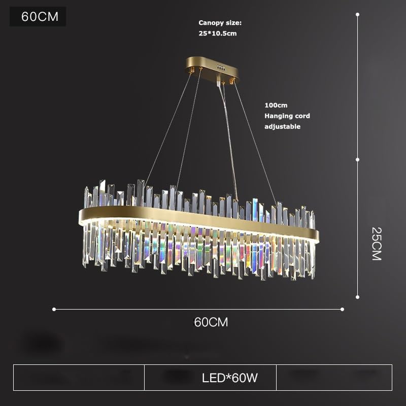Diammble Oval LED Gold Silver Crystal Hanging Lamps Lustre Chandelier Lighting Suspension Luminaire Lampen for Foyer,Dining Light Fixtures