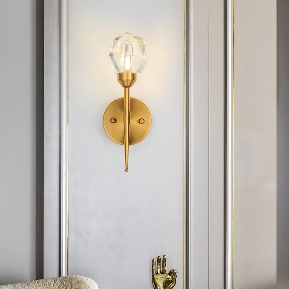 Indoor Crystal Wall Sconce, Brushed Brass Gold Hardwired Light Fixture, Bathroom Vanity Lighting Fixtures, Modern Mounted Reading Lamp for Bedroom, Hallway