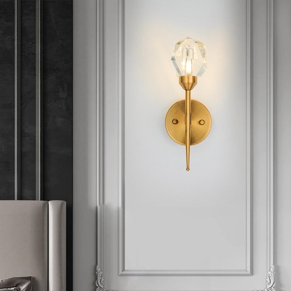 Indoor Crystal Wall Sconce, Brushed Brass Gold Hardwired Light Fixture, Bathroom Vanity Lighting Fixtures, Modern Mounted Reading Lamp for Bedroom, Hallway