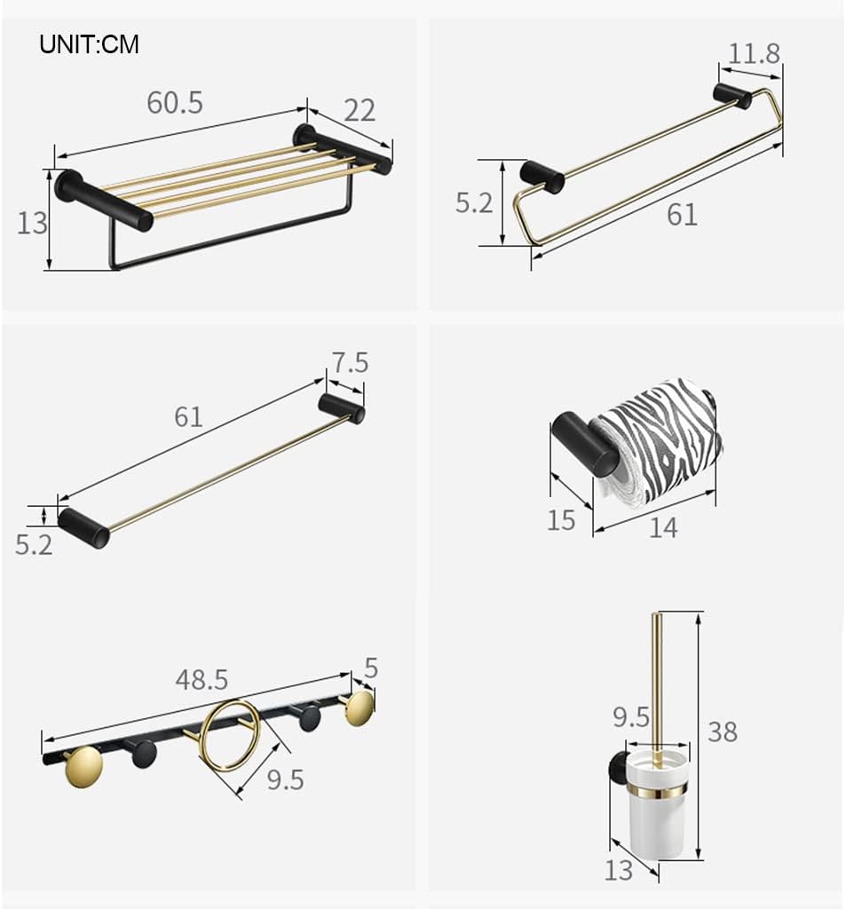 LSLYTQ Black Gold Towel Rack Rail Bar, Bathroom Hardware Set, Wall Mounted Bathroom Towel Shelf