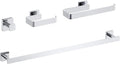 KIBI Blaze 4-Piece Bathroom Hardware Set in Chrome – Includes 25' Towel Bar, Towel Ring, Toilet Paper Holder & Robe Hook – Sleek Design, Rust-Resistant, Premium Quality Construction (Chrome, KBA16-4)