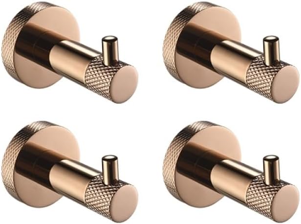 Rose Gold Stainless Steel Wall-Mounted Robe Hooks Toilet Paper Holder Towel Bar Rack Towel Ring Bathroom WC Accessories Sets,4 pcs Robe Hooks