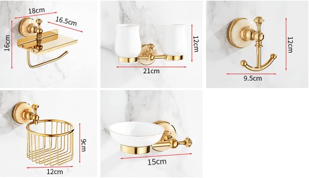 LSLYTQ All Copper Gold Jade Towel Rack Bar Rail, Bathroom Hardware Accessories Set, Punch- Rack Towel Ring, Tissue Holder
