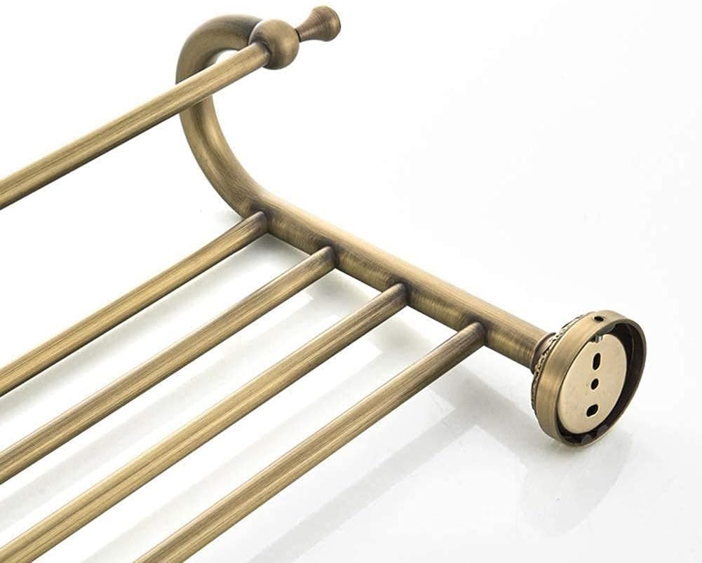 Towel Rack Antique Brass Towel Rail with Double Towel Shelf for Bathroom Wall-Mounted Shower Shelf Organizer Black (Color : Gold)