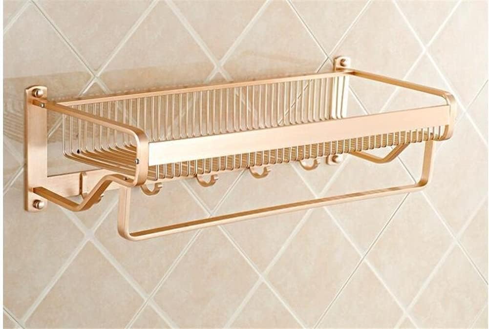 Bathroom Shelves Towel Rail Rack Bathroom Towel Rack, Double Tier Shower Storage Rack, Wall Mounted Gold Towel Bar, Aluminium Nail Or Nail Free Towel Holder for Bathroom Kitchen