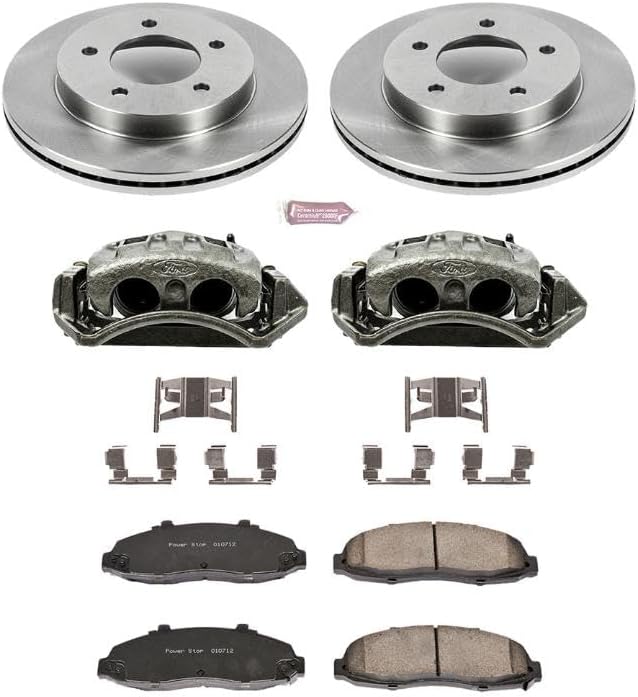 PowerStop Front Brake & Caliper Kit for Ford F-150 1997-00 - Ceramic Brake Pads + Calipers + Disc Rotors Replacement, KCOE1866