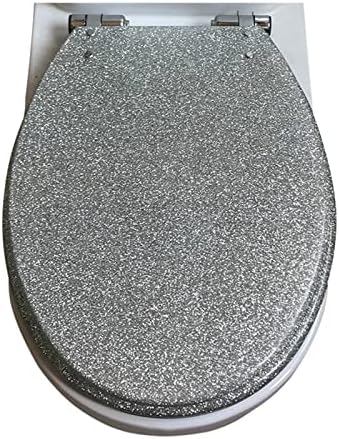 Toilet Seat Resin Toilet Seat, Glitter Toilet Seat with Quick Release, Simple Top Fixing and Bottom Fixing, Oval Environmentally Friendly Resin Toilet Seat,Gold,Silver