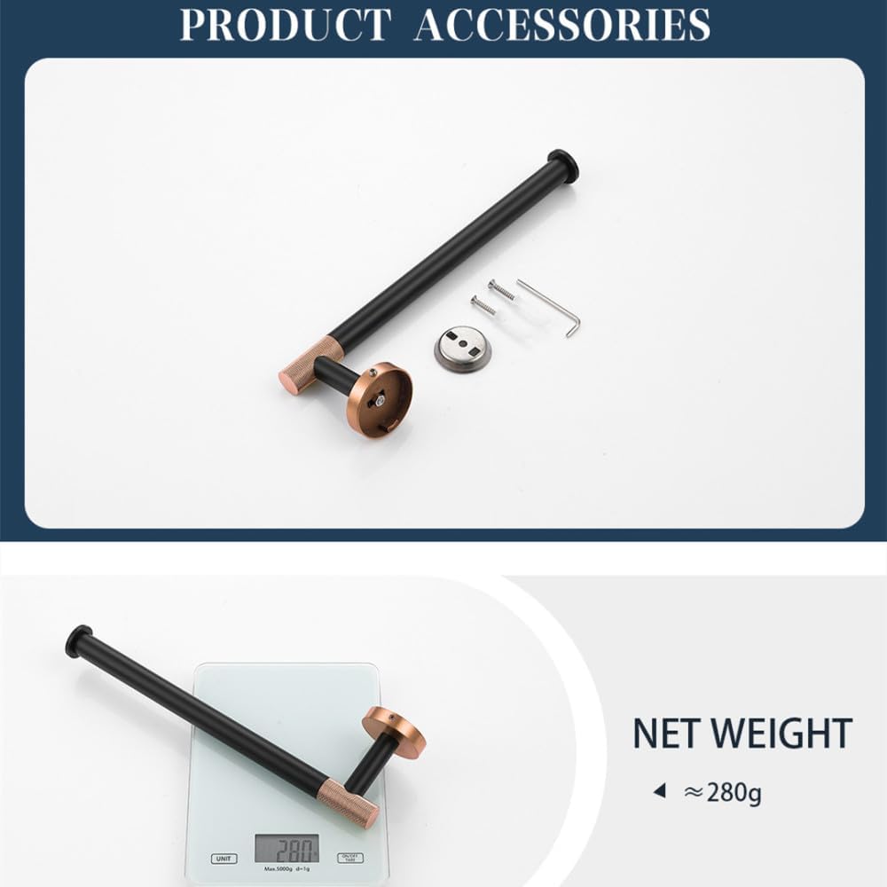 Rose Gold and Black Bathroom Accessories Hardware Towel Bar Rail Rack Toilet Paper Holder Towel Robe Hook Soap Dish Toilet Brush,4 Pieces Set