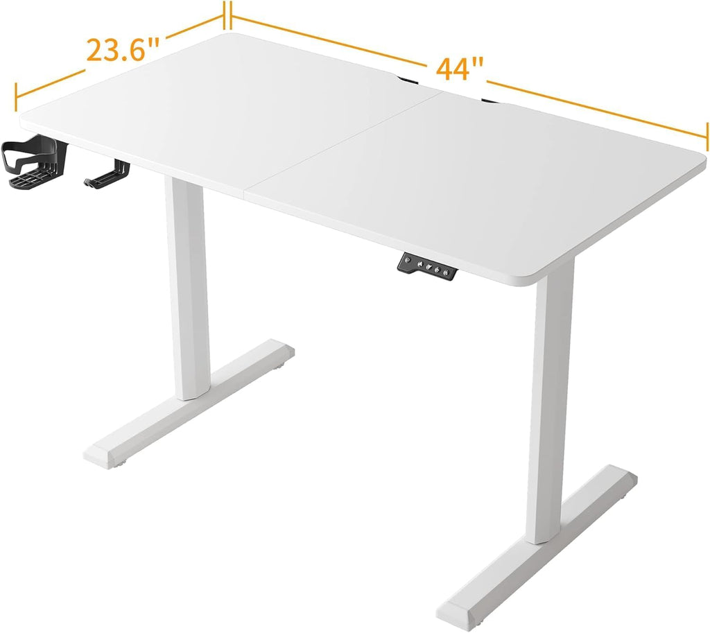 FEZIBO Height Adjustable Electric Standing Desk, 44 x 24 Inches Stand up Table, Sit Stand Home Office Desk with Splice Board, White