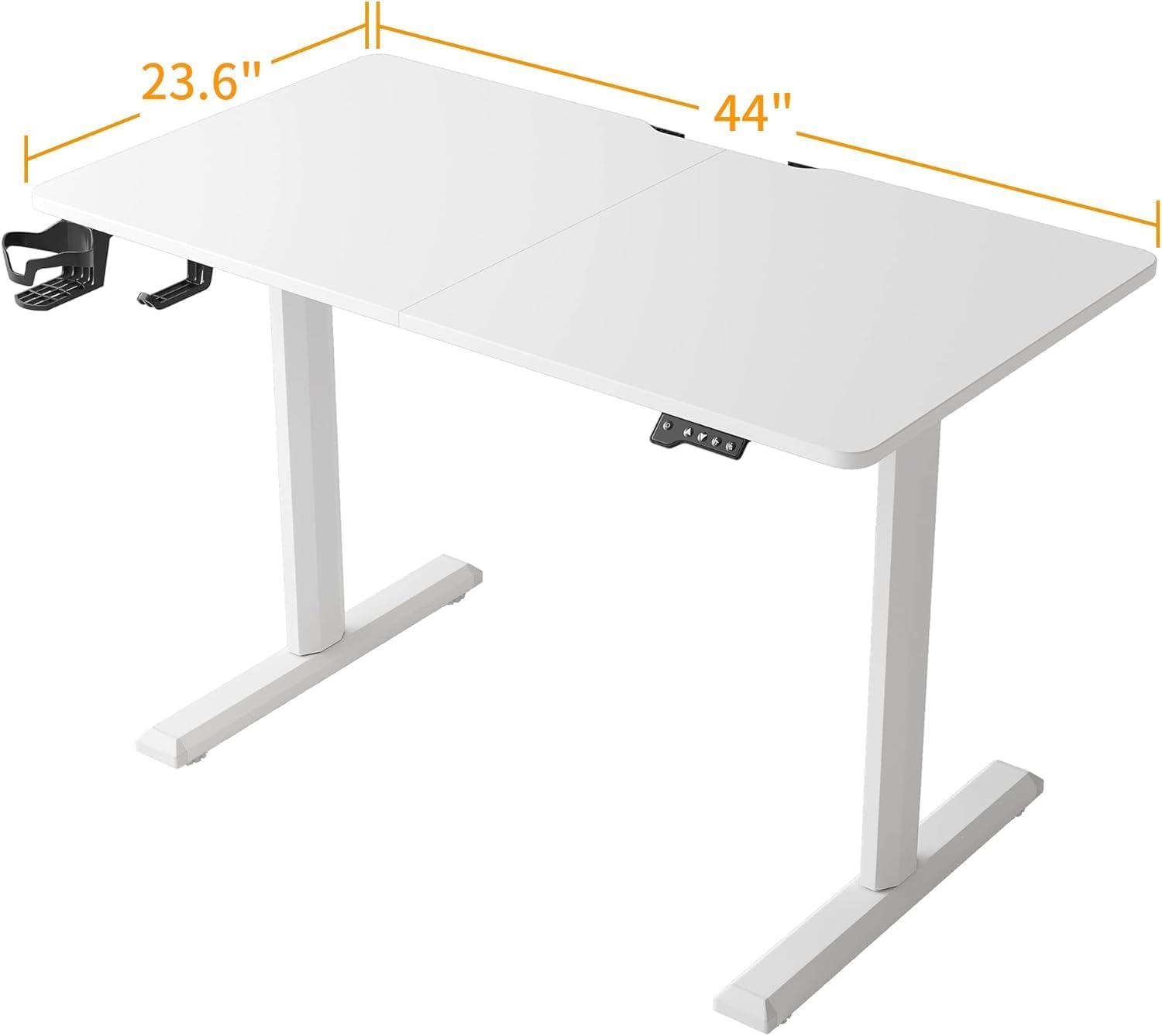 FEZIBO Height Adjustable Electric Standing Desk, 44 x 24 Inches Stand up Table, Sit Stand Home Office Desk with Splice Board, White