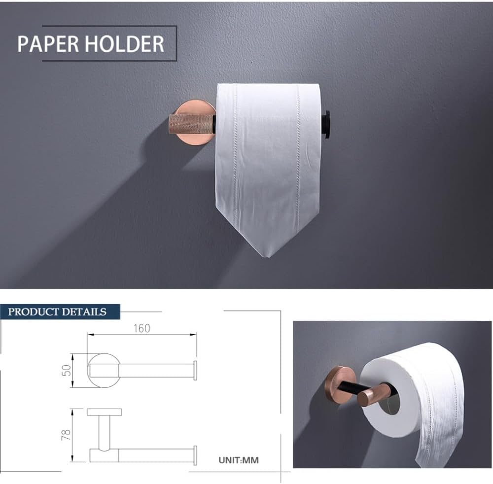 Rose Gold and Black Bathroom Accessories Hardware Towel Bar Rail Rack Toilet Paper Holder Towel Robe Hook Soap Dish Toilet Brush,4 Pieces Set