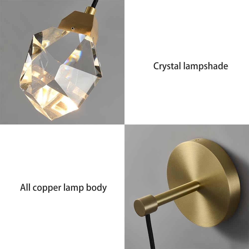 Wall Light Adjustable Hanging Wire Wall Sconce Modern Gold All Copper Base Wall Lamp Bedroom Bedside Lighting Fixtures Bathroom Vanity Pendant Lights for Restaurant Hallway House