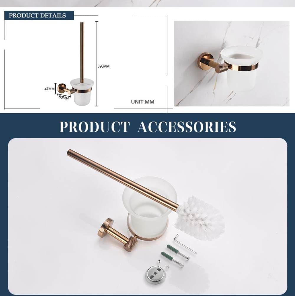 Rose Gold Wall Mount Shelf Toilet Bath Hardware Paper Holder Towel Bar Rack Rail Rod Robe Hook Hanger Bathroom Accessories Set,Single Towel Bar(Toilet Brush Holder)