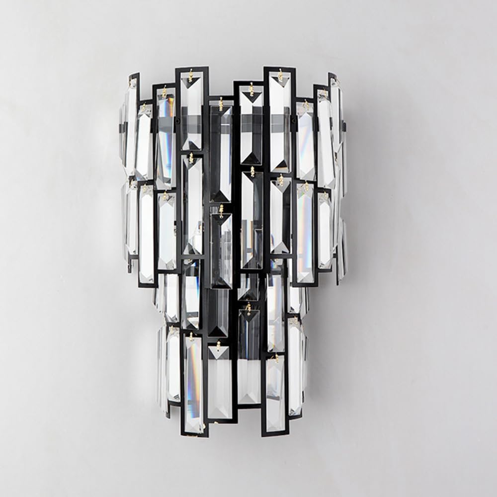 Modern Crystal Wall Lights E14 2-Light Bedroom Wall Lamps Home Living Room Dining Room Wall Sconces Simplicity Hallway Bathroom Decoration Wall Lighting Fixture (Black)