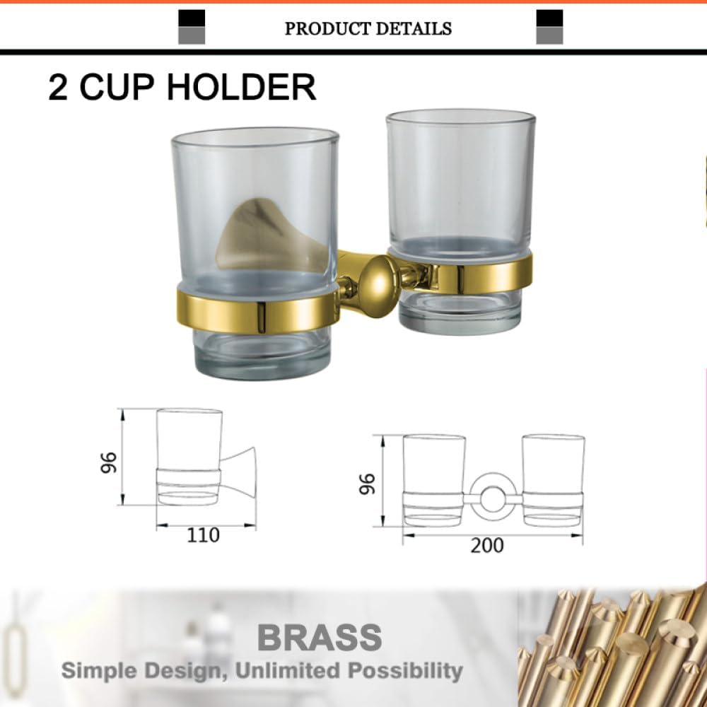 Bathroom Accessories Brass Gold Paper Holder Towel Ring Bar Glass Double Cup Dish Holder Restroom Fixtures,Double Cup hoder