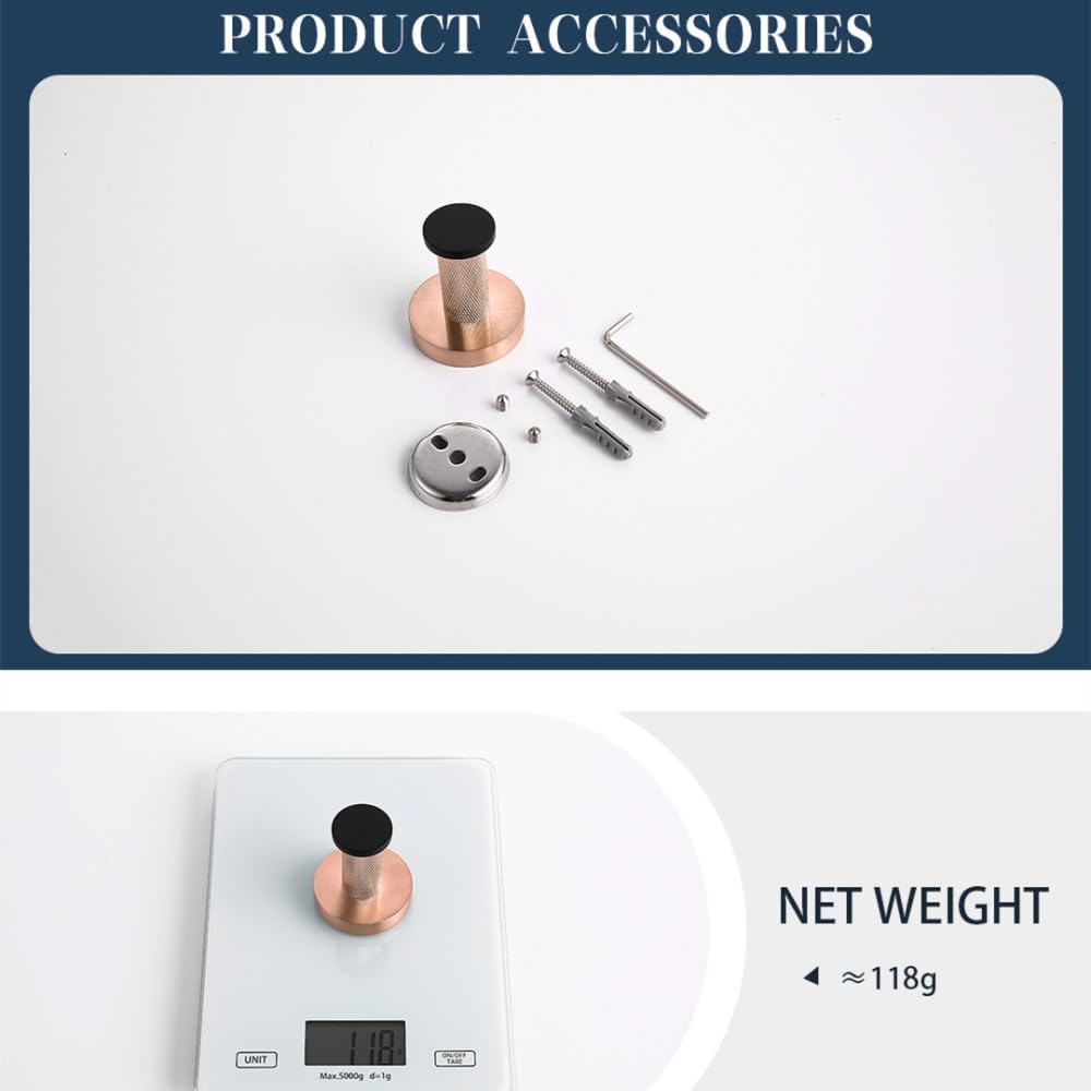 Rose Gold and Black Bathroom Accessories Hardware Towel Bar Rail Rack Toilet Paper Holder Towel Robe Hook Soap Dish Toilet Brush,4 PCS Robe Hook