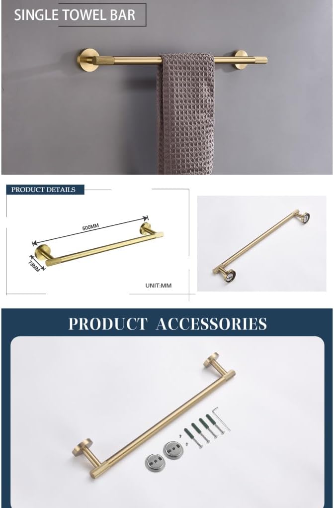Gold Brushed Bathroom Accessories Hardware Set Towel Bar Rail Paper Holder Robe Hook Soap Dish Towel Hanger Shelf Toilet Brush,Single Towel Bar