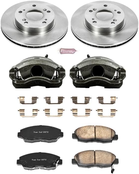 PowerStop Front Brake & Caliper Kit for Honda Civic 2006-11 - Ceramic Brake Pads + Calipers + Disc Rotors Replacement, KCOE2384