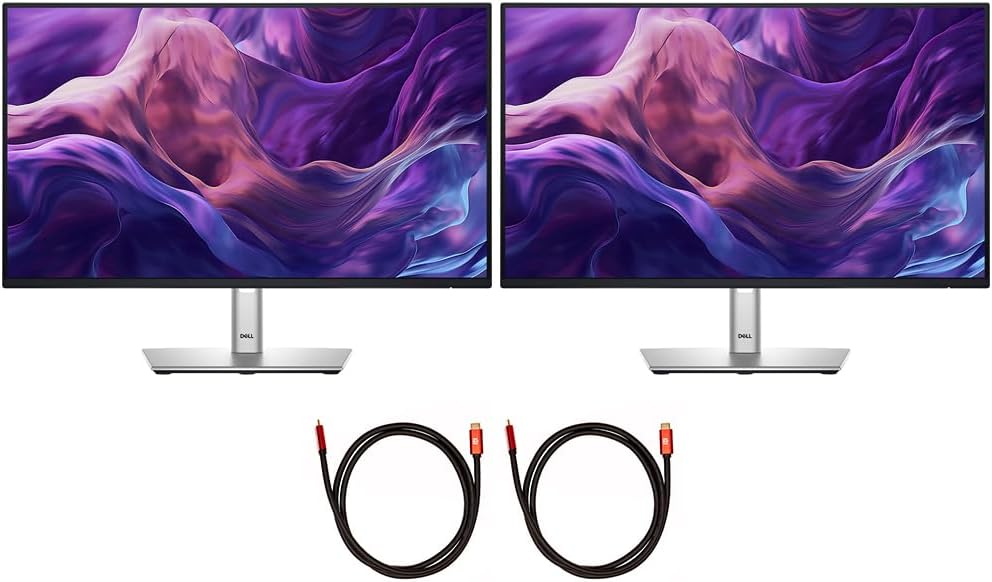 Dell P2425H 24' Full HD 1080p 16:9 Dual LED Monitor, Black/Silver Bundle with 2X Deco Gear 6FT Universal 4K HDMI 2.0 Cable with 28AWG Pure Copper Conductor
