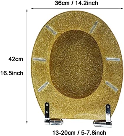 Toilet Seat Resin Toilet Seat, Glitter Toilet Seat with Quick Release, Simple Top Fixing and Bottom Fixing, Oval Environmentally Friendly Resin Toilet Seat,Gold,Gold