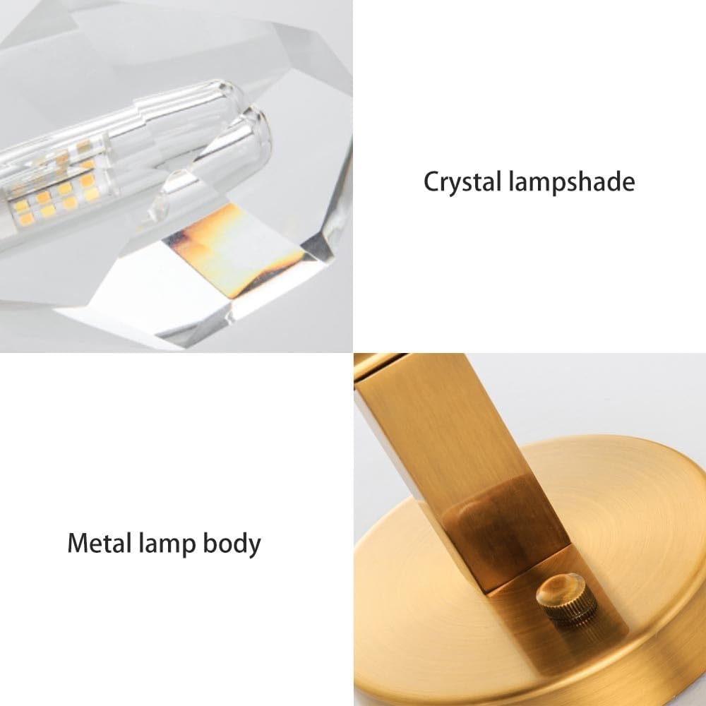 Indoor Crystal Wall Sconce, Brushed Brass Gold Hardwired Light Fixture, Bathroom Vanity Lighting Fixtures, Modern Mounted Reading Lamp for Bedroom, Hallway