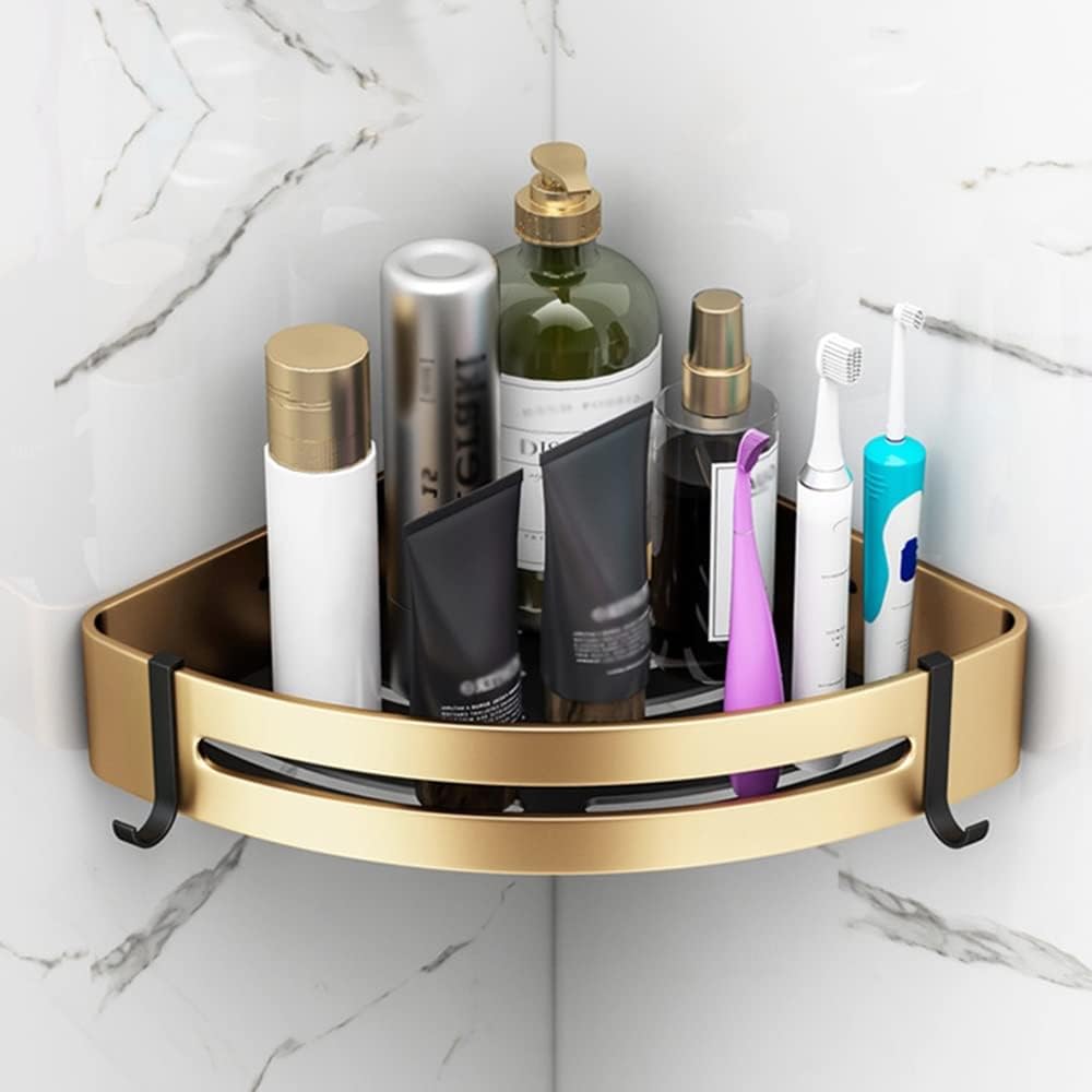 LSLYTQ Shower Caddy Bathroom Hotel Bath Towel Rack Shelf, Toilet Paper Holder, Double Towel Bar Accessories, Aluminum Alloy, Black Gold 50cm Bathroom Shelf Storage