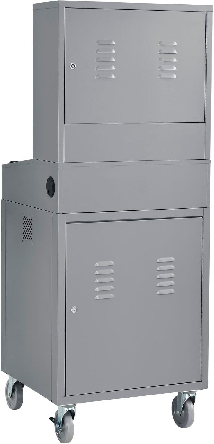 Global Industrial Mobile Security LCD Computer Cabinet Enclosure for 24' Diagonal Monitors, Steel Construction, Gray Powder Coat Finish, 24-1/2'W x 22-1/2'D x 62-3/4'H