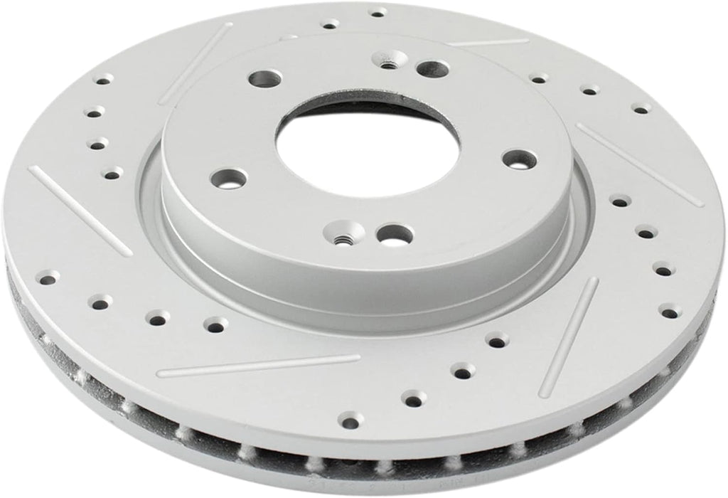 TRQ Performance Front Brake Pad and Rotor Set Ceramic Drilled Slotted Coated Rotors Calipers Compatible with 2007-2010 Hyundai Elantra