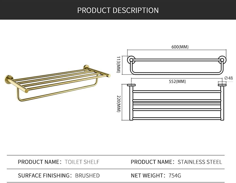 Towel Holder Towel Rack Towel Holder Towel Rack Luxury Brushed Gold Double Tier Towel Rack Wall Mounted Towel Holder for Bathroom Vibrant Modern Brushed Gold Towel Bar Towel Rack