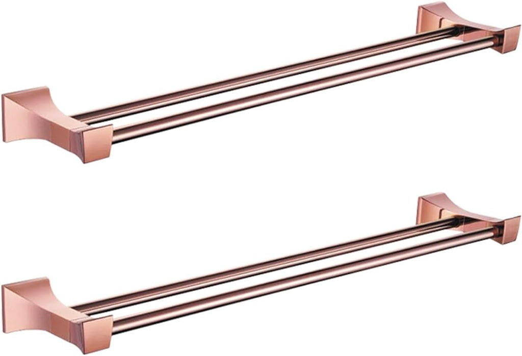 Rose Towel Racks Bathroom Chrome Finish Matt Black Stainless Steel Bath Towel Shelves Double Towel Bar Rail Bath Hardware(2 pcs Rose Gold)