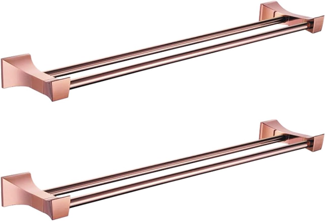Rose Towel Racks Bathroom Chrome Finish Matt Black Stainless Steel Bath Towel Shelves Double Towel Bar Rail Bath Hardware(2 pcs Rose Gold)