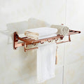 Space Aluminum Towel Rack Towel Rail Folding Wall Hanging Bathroom Kitchen Double Rack with Five Hooks Top of The Line Rack Gold (Size : Brown)