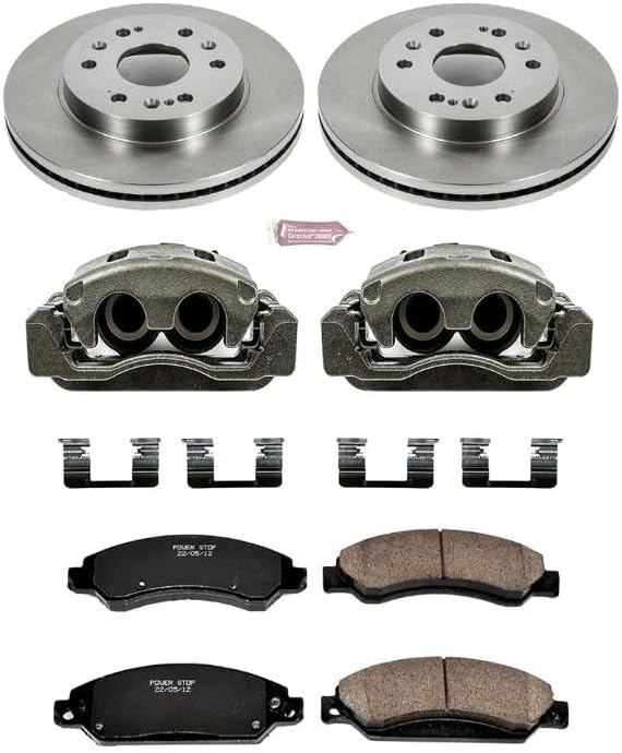 PowerStop Front Brake & Caliper Kit for Cadillac Escalade 2007-08 |Escalade ESV 2007-08 |Escalade EXT 2007-08 - Ceramic Brake Pads + Calipers + Disc Rotors Replacement, KCOE2067