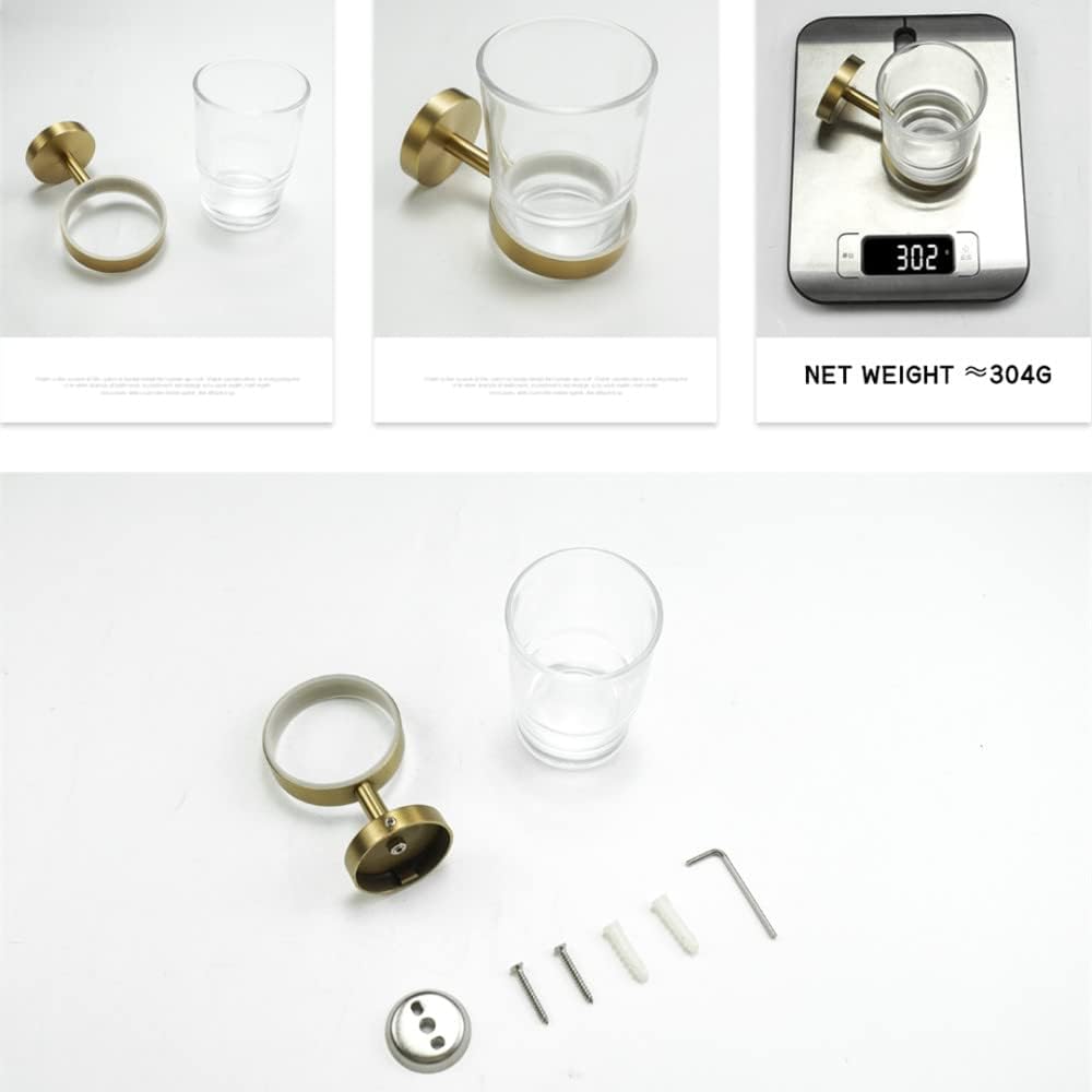 Gold Brushed Bathroom Accessories Hardware Set Towel Bar Rail Paper Holder Robe Hook Soap Dish Towel Hanger Shelf Toilet Brush,Single Towel Bar(Cup Holder)