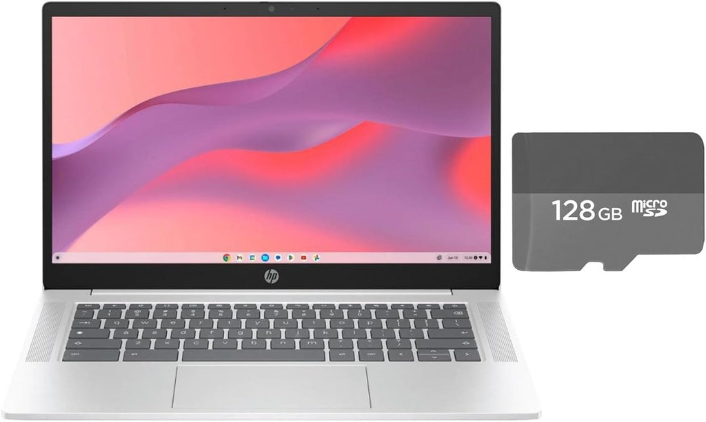HP Chromebook 14 inch HD Anti-Glare Laptop | Intel Processor N200 | Intel UHD Graphics | Bluetooth |Silver| 4GB RAM | 256GB Storage(128GB eMMC + 128GB Micro SD) | Chrome OS