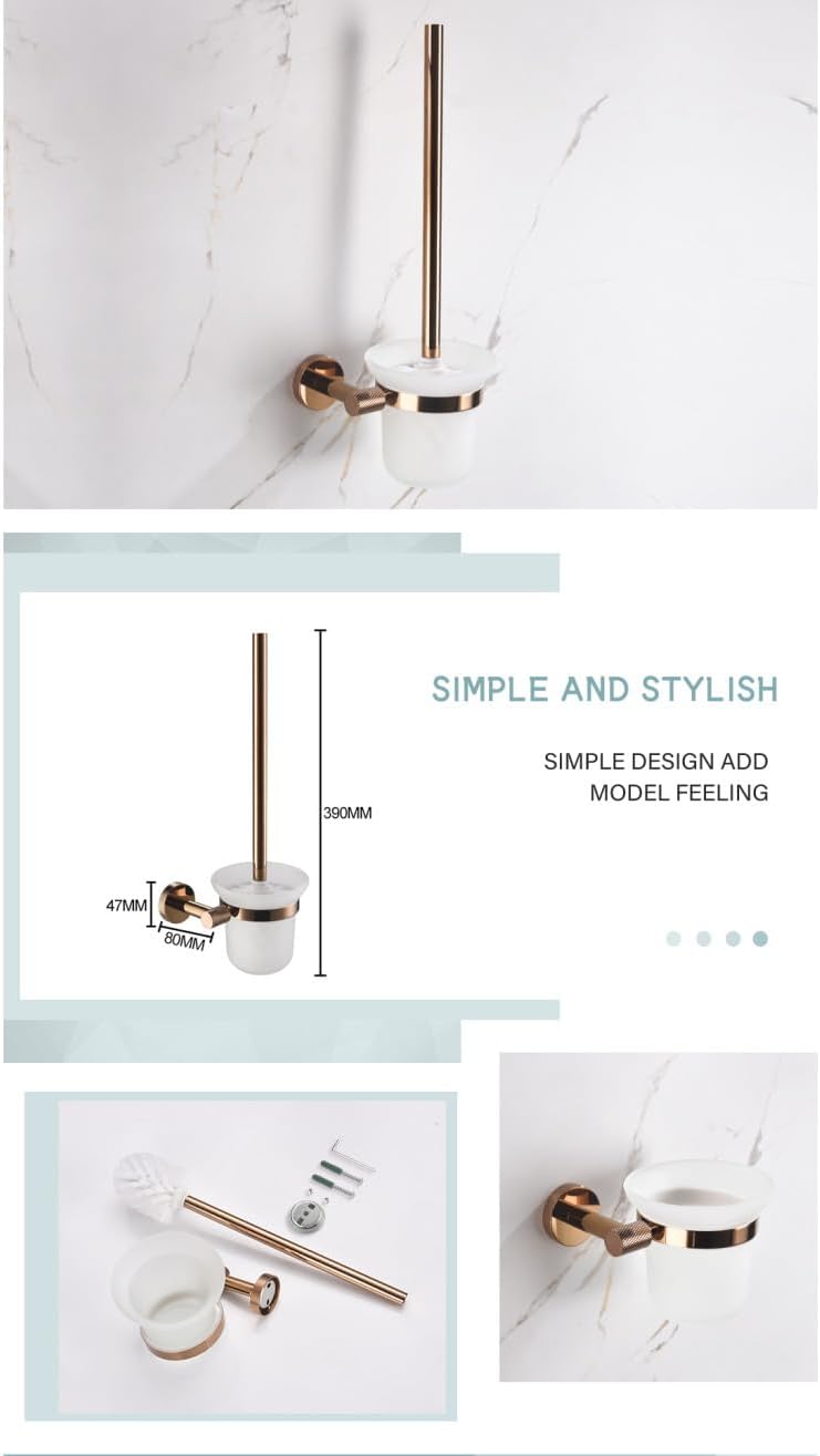 Rose Gold Stainless Steel Wall-Mounted Robe Hooks Toilet Paper Holder Towel Bar Rack Towel Ring Bathroom WC Accessories Sets,Toilet Brush Holder
