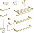 Brushed Gold Brass Knurling Wall Mount Bathroom Accessories Set Hand Towel Bar Rack Toilet Roll Paper Holder Robe Hook Hanger(Single Towel Bar)