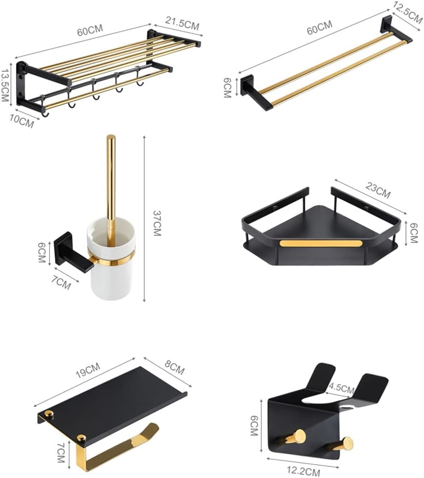LSLYTQ Black Gold High-end Towel Rack, Bathroom Folding Shelf, Towel Bar, Toilet Paper Holder, Robe Hooks, Bathroom Accessories Kit