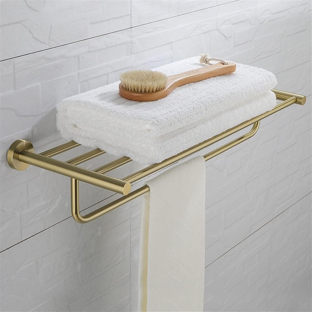 LSLYTQ Towel Rail Rack Luxury Brushed Gold Double-Deck Towel Rack, Wall Mounted Bathroom Towel Hunger Holder, Vibrant Moderne Brushed Gold Towel Bar for Bathroom Kitchen