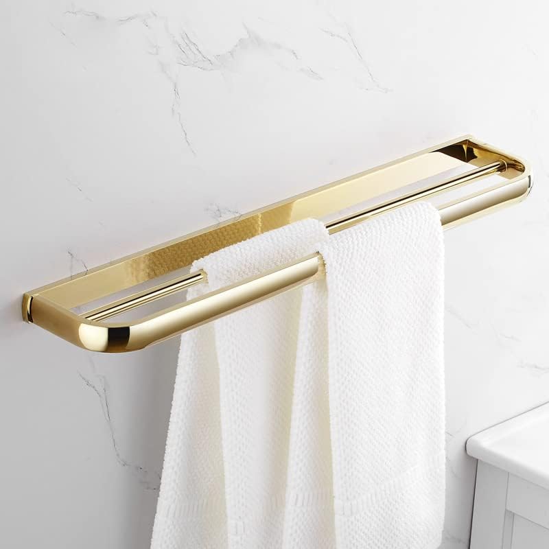Towel Rack Bath Towel Rack Towel Pole Shelf Hardware Bathroom Set, Double Mesh Basket - Gold
