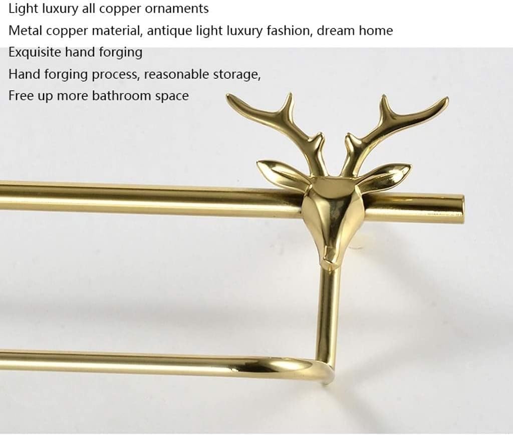 Towel Rack Towel Rail Creative Deer Head Stowel Rack High-Grade Copper Towel Rail Wall Mounted Towel Rack Bathroom Hotel Supplies Towel Bar Towel Holder/A-Gold/Double Bar